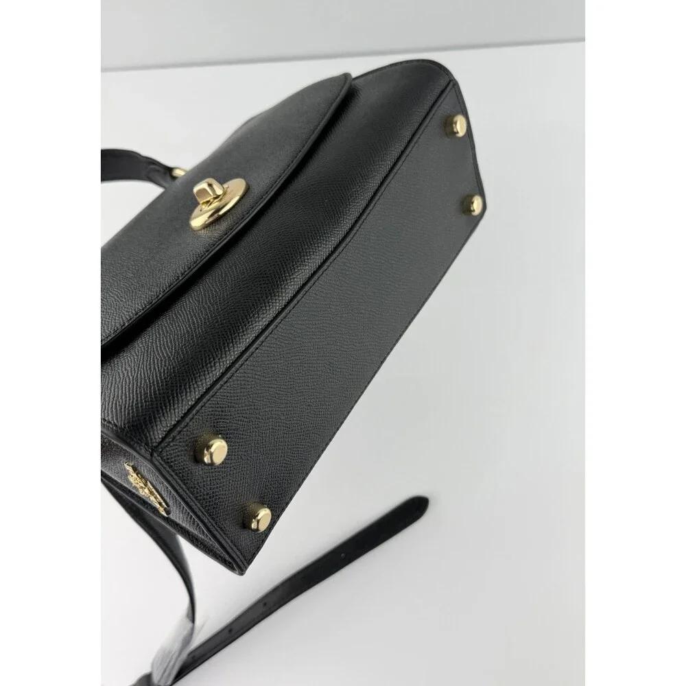 COACH Tilly Crossbody Top Handle Twist Lock Black Gold Leather Bag F76618 - $398